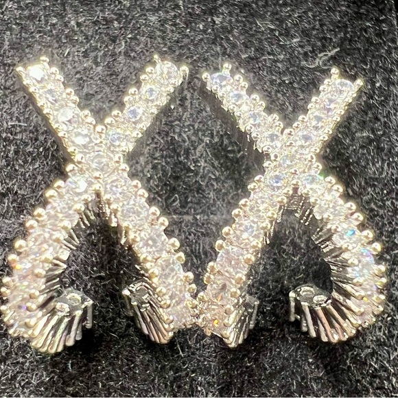 NIB Stamped 925 Sterling Silver & Zircon Criss Cross Letter X Drop Earrings - Picture 11 of 14